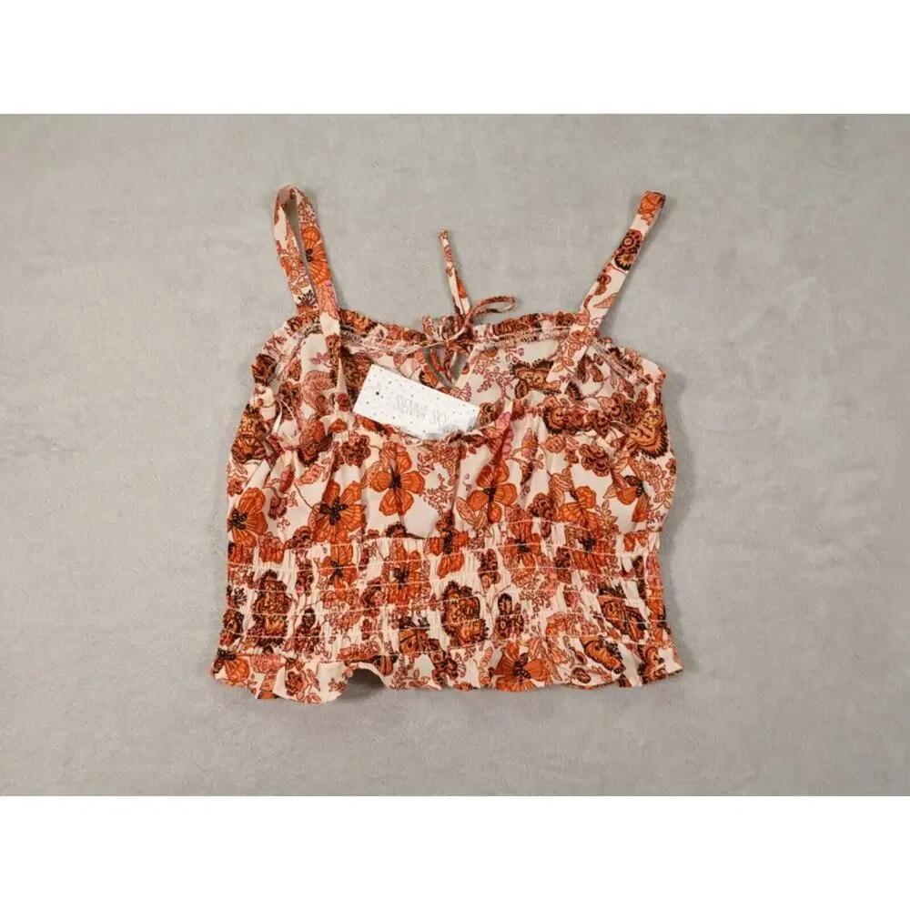 Sienna Sky Womens Orange Floral Cropped Tank Top Blouse Size L - Picture 9 of 9